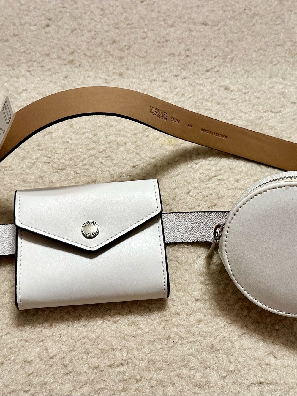 MICHAEL Michael Kors White Leather Belt Bag with Round Coin Pouch